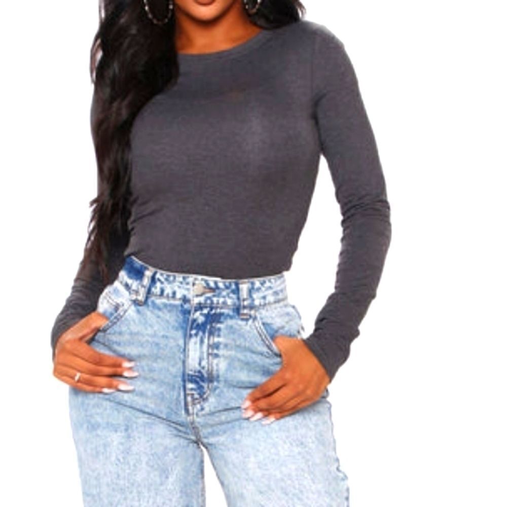 Ladies Grey New Long Sleeve Charcoal Top Size xs